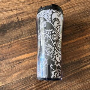 Vera Bradley Stellar Paisley Black/White Travel Tumbler Cup Drink Holder 16oz.